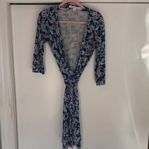 Diane Von Furstenberg Blue and White Floral Wrap Dress